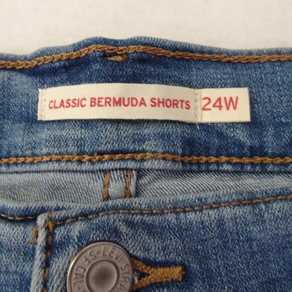 Levi's Bermuda Shorts Women's Plus Size 24W Blue Denim Stretch Rolled Cuff - Picture 7 of 11